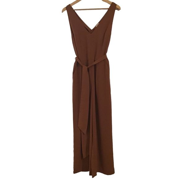 A NEW DAY Jumpsuit Deep Blush Sleeveless Elastic Waist Tie Belt Slip On SZ S NWT - Picture 3 of 10